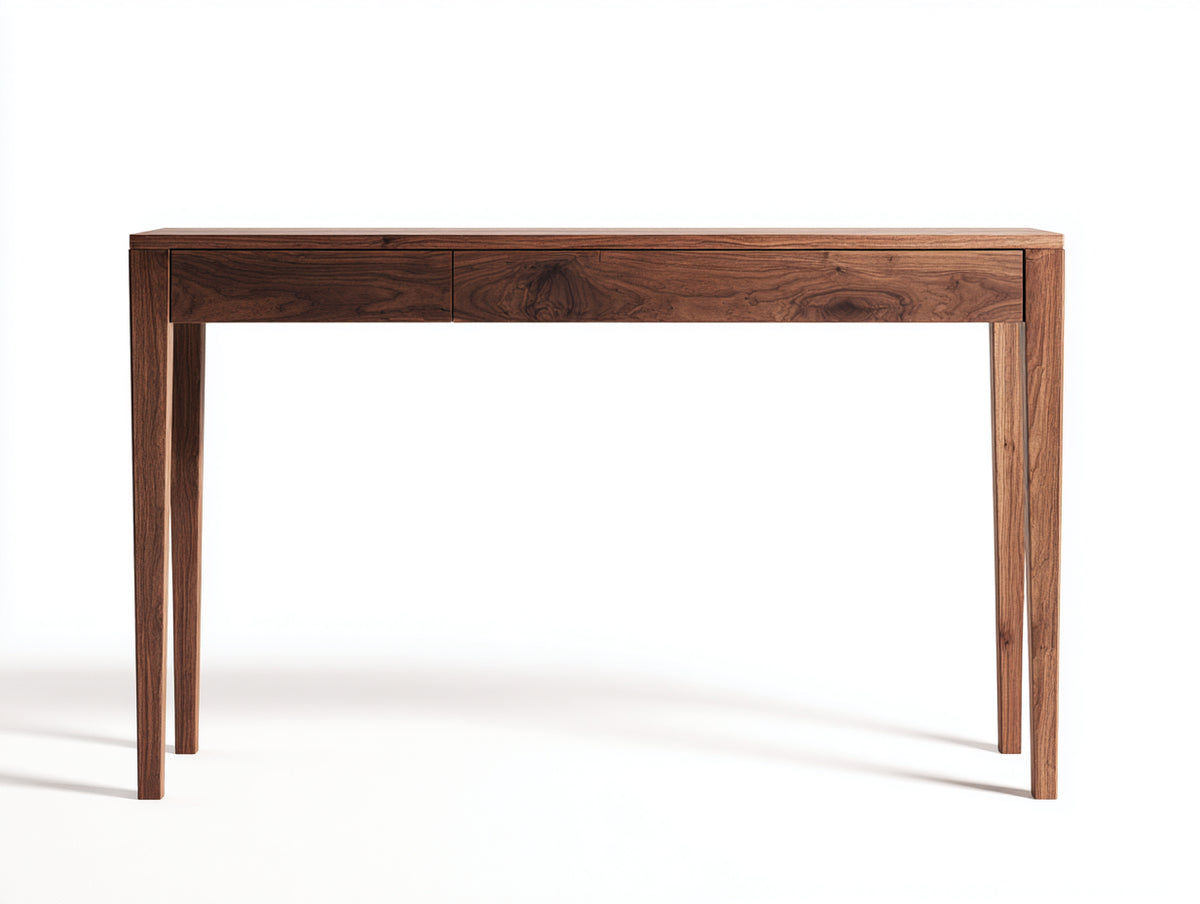 Console en bois de noyer 145×38×80 cm - marron - deux tiroirs intégrés et pieds droits pour chambre