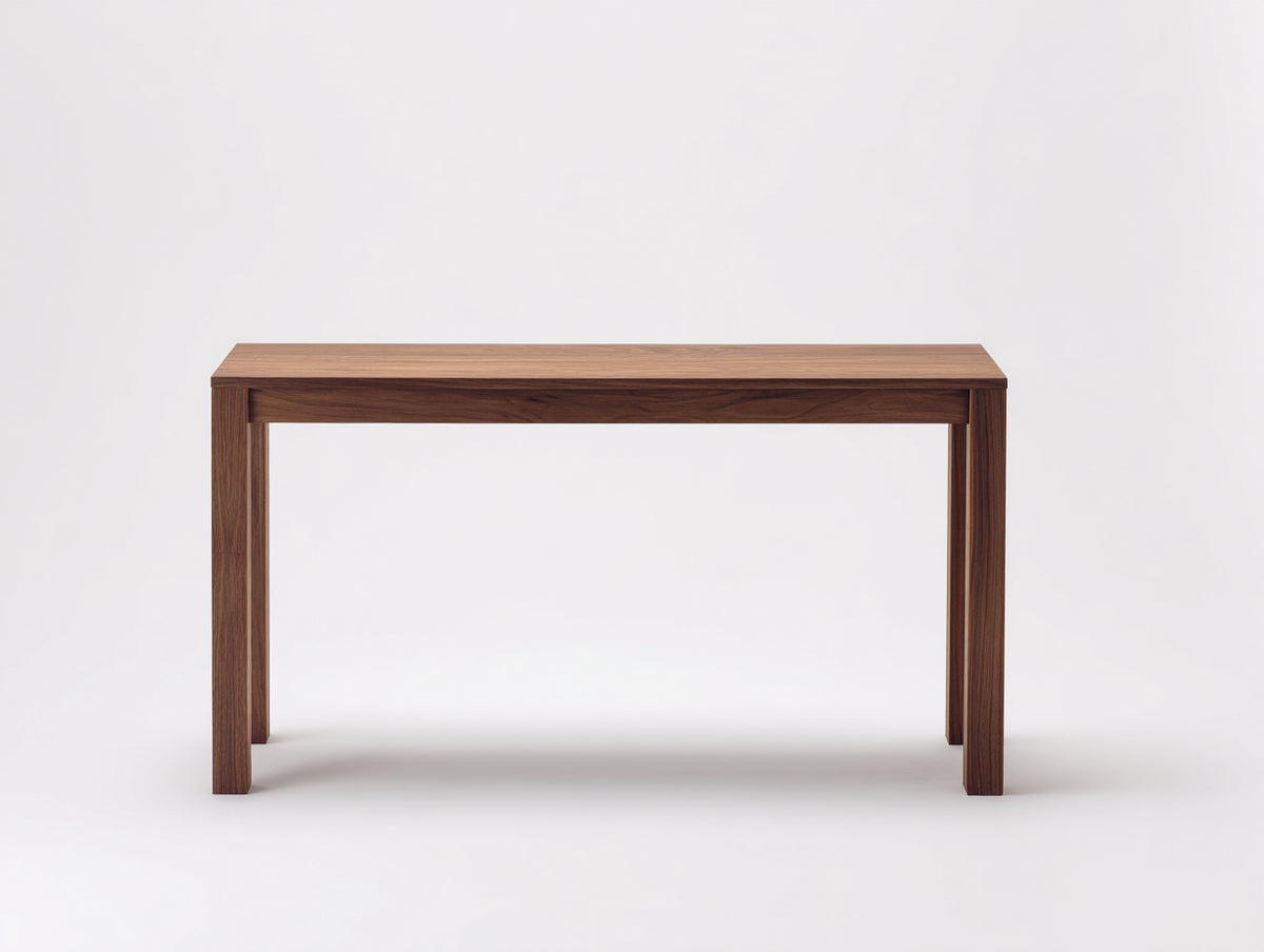 Console minimaliste en bois finition noyer 150×36×76 cm - brun noyer - plateau rectangulaire et quatre pieds droits pour chambre à coucher