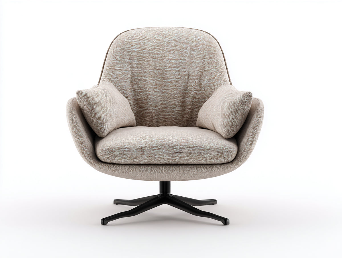 Fauteuil lounge 92×88×96 cm - tissu texturé beige clair - dossier haut et piètement étoilé noir pour salon