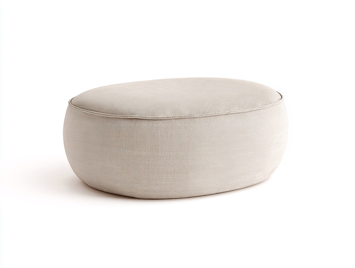 Tabouret ovale en tissu 90×65×36 cm - crème - forme galbée compacte et assise rembourrée pour chambre à coucher