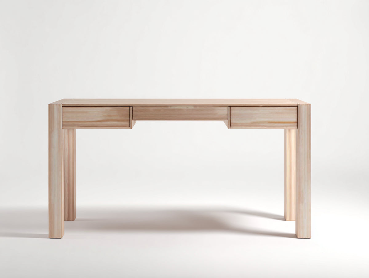 Console en bois clair 150×40×78 cm - beige bois - deux tiroirs et structure droite pour chambre à coucher