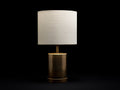 Lampe de bureau 30×30×58 cm - métal laiton vieilli et textile ivoire - abat-jour cylindrique pour chambre à coucher