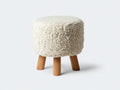 Tabouret cylindrique rembourré 42×42×46 cm - ivoire et bois naturel - tissu bouclé épais avec pieds courts pour chambre à coucher