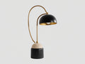 Lampe de bureau 40×24×64 cm - métal noir doré et base beige - bras arqué avec abat-jour demi-sphère pour chambre
