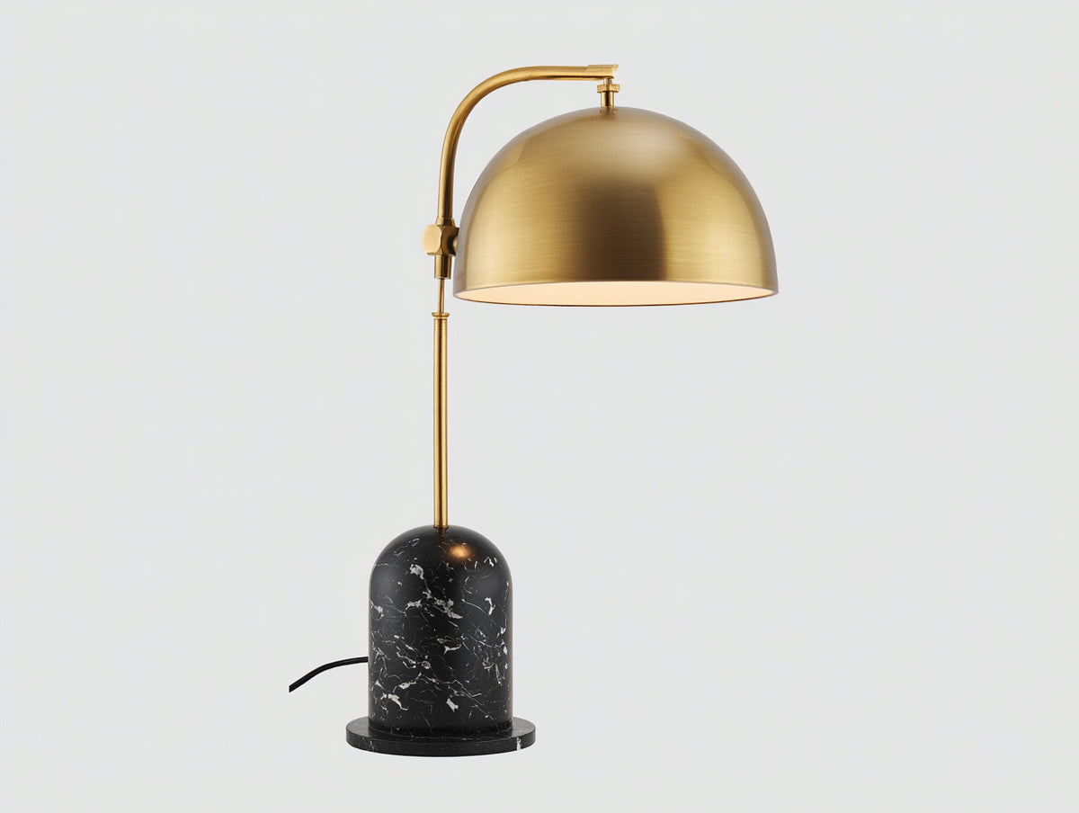 Lampe De Bureau en métal et base effet marbre 36×26×58 cm - noir doré - grand abat-jour arrondi pour chambre à coucher