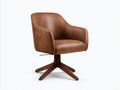 Fauteuil pivotant 78×76×87 cm - cuir cognac et bois brun foncé - coque enveloppante pour salon