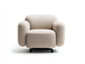 Fauteuil rembourré 96×90×84 cm - tissu texturé beige clair - accoudoirs arrondis et roulettes discrètes pour salon