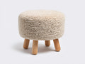 Tabouret rond rembourré 52×52×38 cm - crème et bois naturel - assise effet fourrure avec pieds massifs pour chambre à coucher