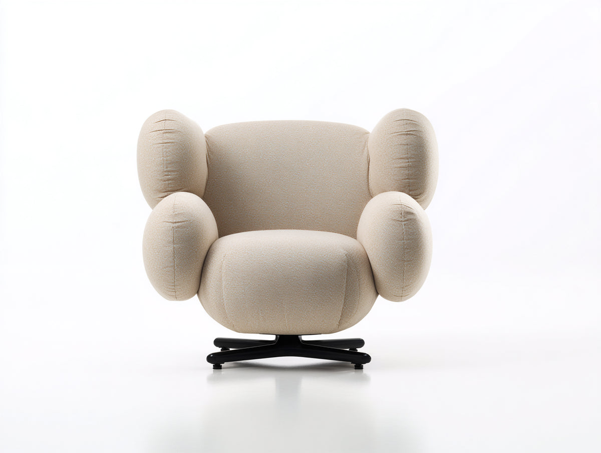 Fauteuil tissu beige 88×82×86 cm – dossier enveloppant base noire design moderne