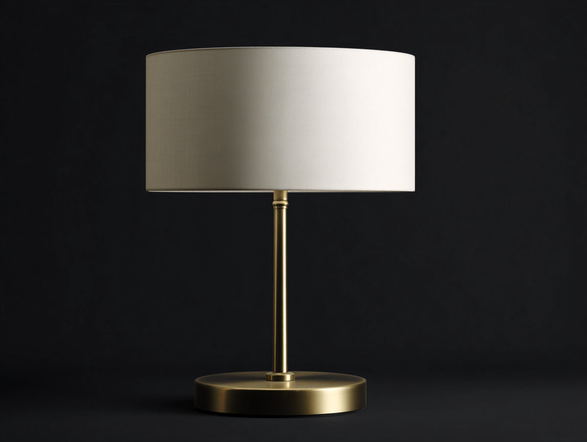 Lampe de bureau 36×36×62 cm - métal doré et tissu blanc - abat-jour cylindrique avec base ronde pour chambre