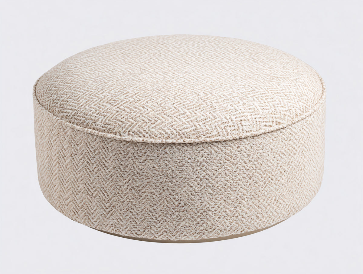 Tabouret rond 72×72×36 cm - tissu texturé beige clair - assise basse rembourrée pour chambre à coucher