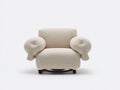 Fauteuil 96×88×80 cm - tissu écru et métal noir - accoudoirs bombés sur roulettes pour salon