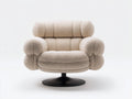 Fauteuil lounge 100×92×86 cm - tissu bouclé beige - dossier capitonné et base ronde noire pour salon
