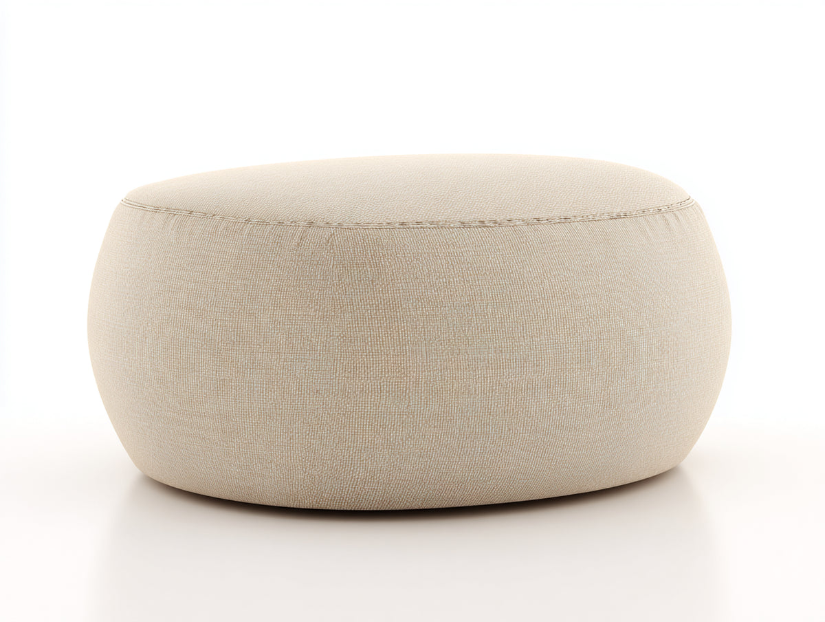Tabouret ovale rembourré 100×70×38 cm - tissu beige clair - assise basse aux lignes arrondies pour chambre à coucher