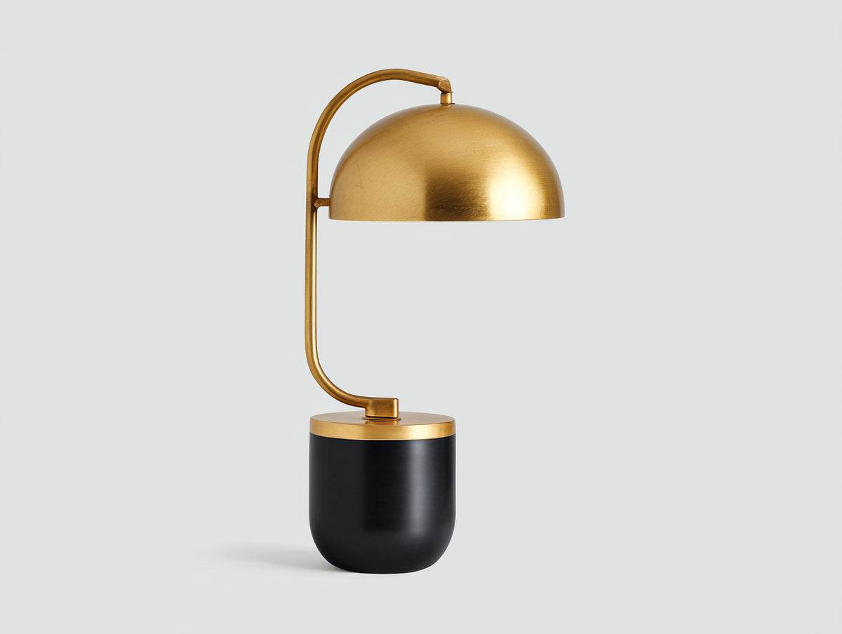 Lampe De Bureau en métal 34×24×52 cm - noir doré - abat-jour dôme et bras courbé pour chambre à coucher