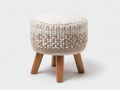 Tabouret rond 42×42×45 cm - textile tissé crème et pieds en bois naturel - assise compacte pour chambre à coucher